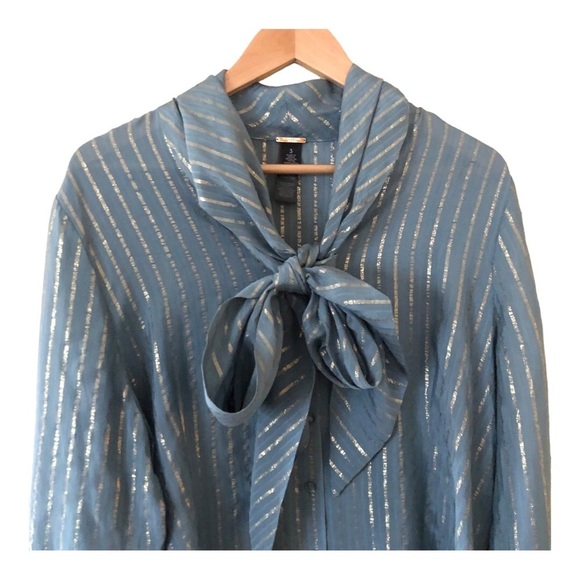 Chico's Black Label Silk-Blend Metallic Top Women's 2 Blue - Picture 4 of 10